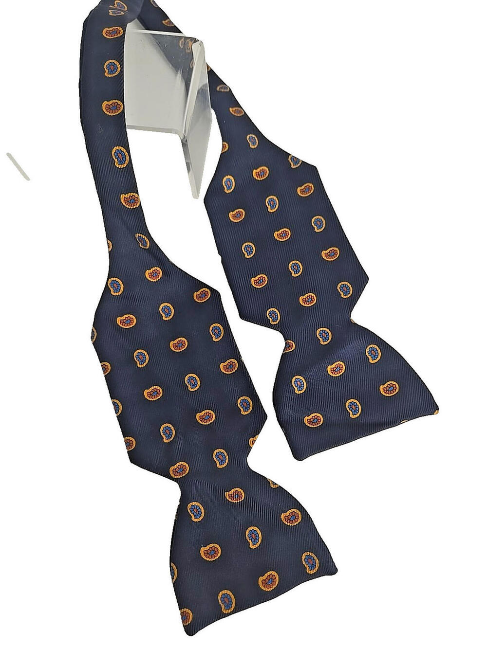 Bruno Piattelli Barneys NY Silk Bow Tie Blue Paisley Print Hand Made Italy Prom